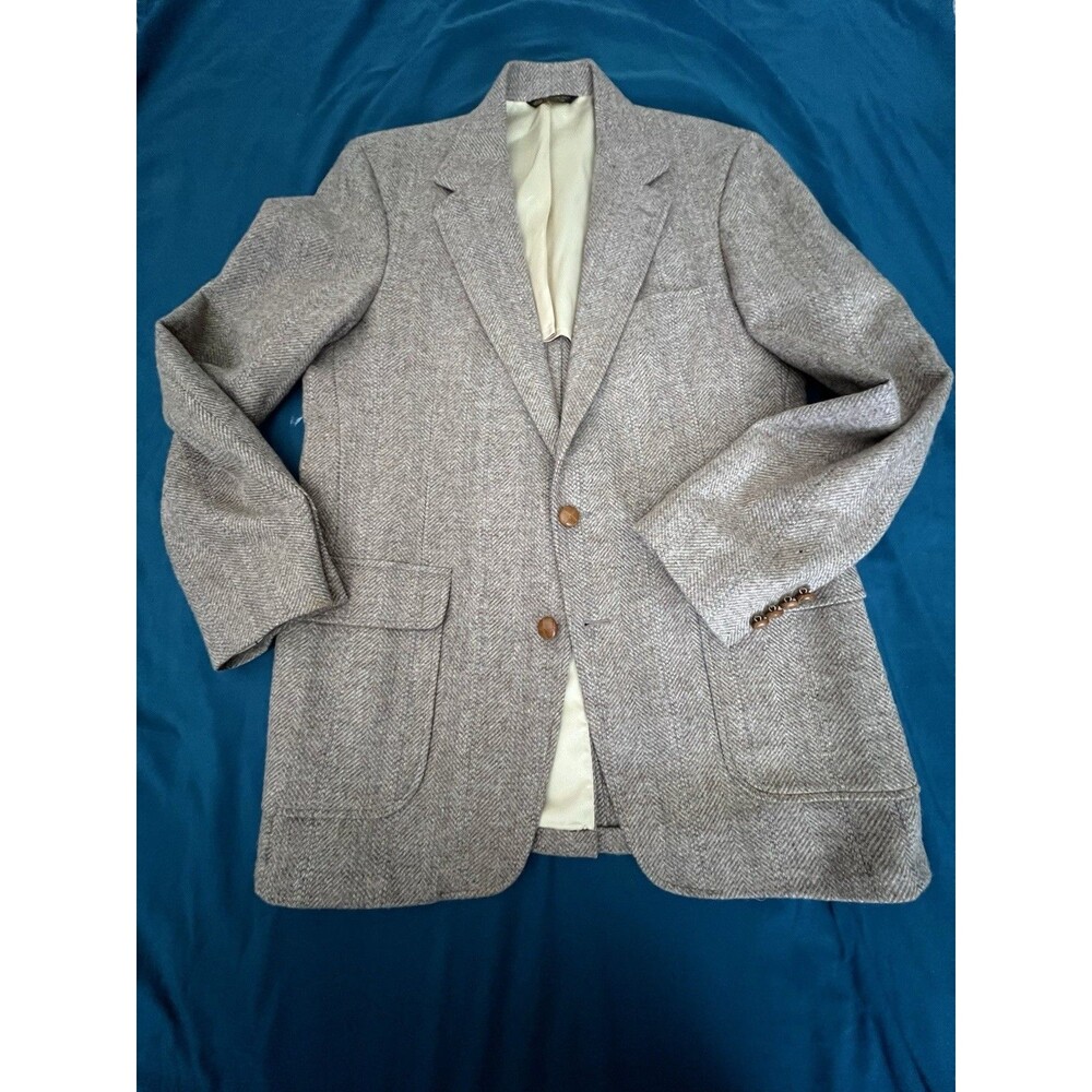 Men Van Julian Gray 100% Wool Two Button Sport Coat Jacket Blazer 42L